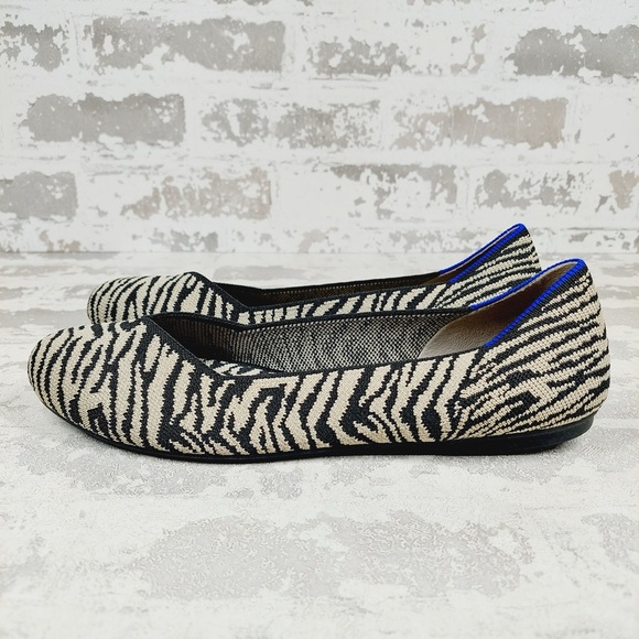 NEW Rothy’s Black White Zebra Print Textured Knit Slip On Ballet Flats E155